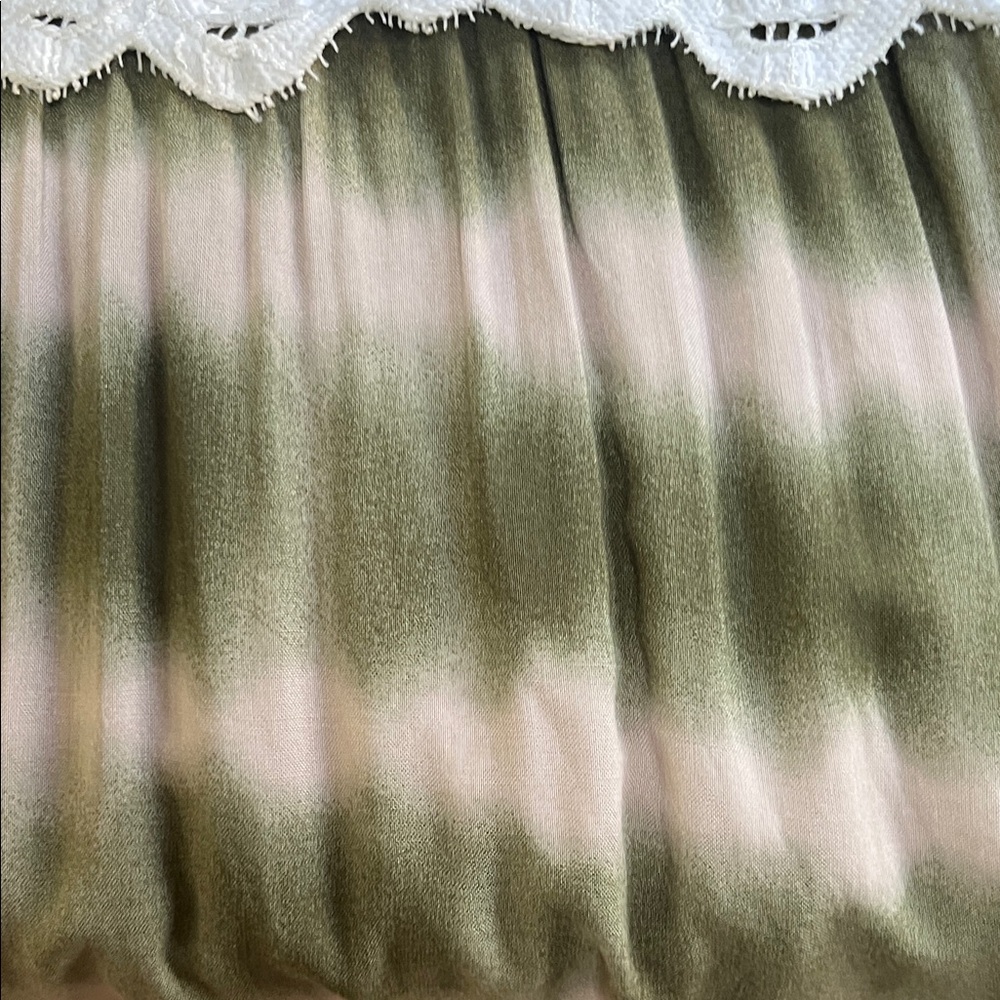 White Lace Strapless with Pink & Green Bottom Maxi Dress - Picture 3 of 7